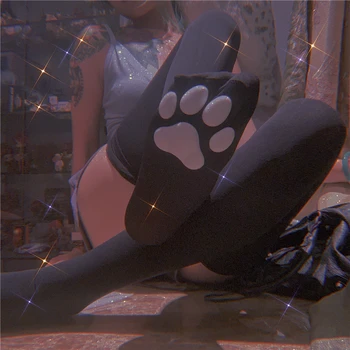 Lolita Kawaii Roku Siltāks Ilgi Caurule 3D Silikona Kaķu Nagiem Ķepu Spilventiņi Cimdi Mīkstas Fingerless Pūkains Saules Aizsardzības Atdzist Piedurknēm Sievietēm