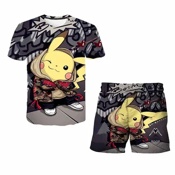 LoLSurprise！！Jaunu Pika--chu T-Krekls + Šorti Zēniem Un Meitenēm Vasaras Modes Uzstādīt Bērnu 3D Druka T-Krekls Ar Šorti