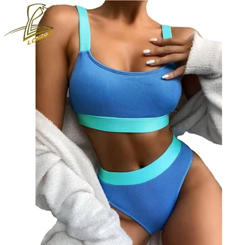 LONZO Jaunu Augsto Vidukli, Atšķirībā Lenta Peldkostīms Bikini 2 Gabals, kas Sievietēm Salātu Siksna peldkostīms Ir 2021. Beachwear LSWB115