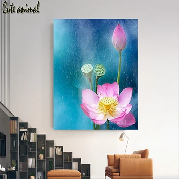 Lotus rozā ziedu Dimanta Mozaīkas Pilnu Kvadrātveida kārtas Urbt 5d Diy Dimanta Izšuvumi mājas decortion mākslas Dimanta Krāsošana dekori
