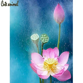 Lotus rozā ziedu Dimanta Mozaīkas Pilnu Kvadrātveida kārtas Urbt 5d Diy Dimanta Izšuvumi mājas decortion mākslas Dimanta Krāsošana dekori