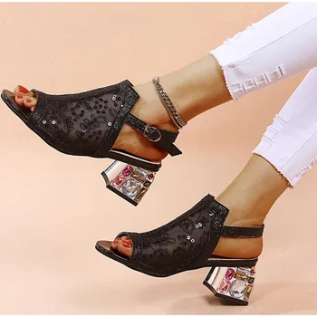 Luksusa modes sieviešu sandales dāmas augstpapēžu siksnas sprādzi augstiem papēžiem kurpes izšuvumi liela izmēra sieviešu jauni vasaras apavi