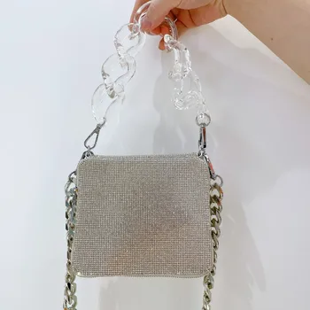 Luksusa spilgti dimanta somā Akrila pleca siksna, jauns modes sieviešu dizaineru tekstūra rietumu stila ķēdes messenger bag