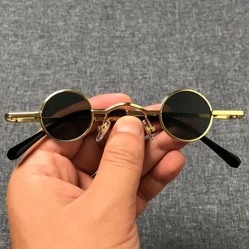 Luksusa vintage Spogulis punk maza izmēra Saulesbrilles Sieviešu/Vīriešu Klasiskā Apaļā Āra hip hop, Saules Brilles UV400 Mazo rāmja brilles
