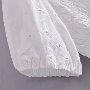 LVWOMN Za Sievietes Gara Kleita Ir 2021. White Vintage Izšūti Dobi Midi Kleitu Sieviete Elegants Puff Piedurknēm Ruched Gadījuma Šiks Kleitas