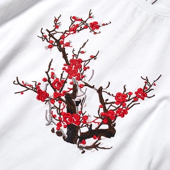Lyprerazy Ķīnas Retro Stila Zaudēt Īsām Piedurknēm T-krekls Vasaras Plūmju Ziedu Izšūti T-krekls Vīriešu Pāris Pusi Piedurknēm Topi