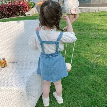 LZH Vasaras Baby Girl Apģērbu Komplekti Mežģīņu Krekls+Džinsa auduma Siksniņu, Svārki 2gab Tērps Bērniem Ir 2021. Jauns Bērnu Apģērbs, Modes Komplekti Bērniem