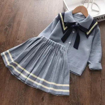 Lācis Līderis Meiteņu Bērnu Trikotāžas Apģērbu Komplekti Modes Bērni Preppy Bowknot Džemperi, Topi Un Svārki Tērpiem Princese Trikotāža 2-6Y