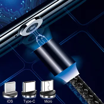 Lādētāja Kabeli Magnētu Vadu LED Kabeli, Lai iPhone, Micro USB Type C Samsung Galaxy A30 A50 A70 Huawei Android 3in1 Ātrās Uzlādes