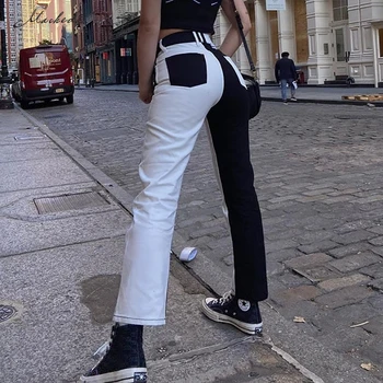 Macheda Rudens Modes Melna Balta Raibs Bikses Sieviešu Vidū Vidukļa Pogu Ikdienas Apģērbu Dāma Taisnas Bikses 2020 Jaunas