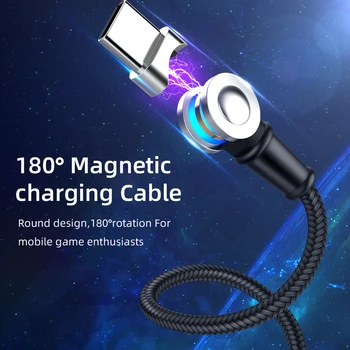 Magnētiskā Kabelis Priekš iPhone 180 Grādu Magnēts Lādētājs Micro USB C Tipa Kabelis Samsung, Huawei Mobilo Telefonu Uzlādes USBC datu Kabeli