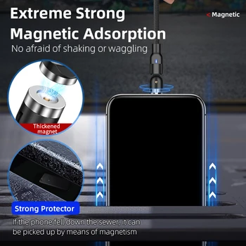 Magnētiskā USB Kabelis Priekš iPhone 11 Lādētāja 540 Grādu Pagriezt USB C Tipa Kabelis Samsung Xiaomi Magnētisko Micro USB Kabeļi