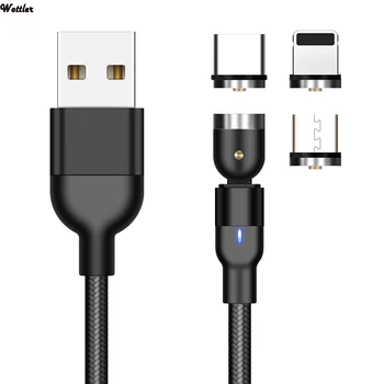 Magnētiskā USB Kabelis Priekš iPhone 11 Lādētāja 540 Grādu Pagriezt USB C Tipa Kabelis Samsung Xiaomi Magnētisko Micro USB Kabeļi