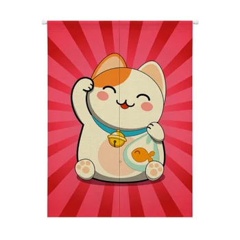 Maneki Neko/Laimīgs Kaķis Karikatūras Dizains, Kokvilnas Un Lina Japāņu Stila Noren Durvīm, Aizkaru Piekarināšana Gobelēns Mājas Apdare