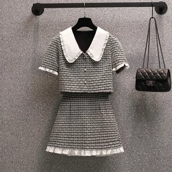 Mazo Smaržas 2 Gabals Tērpi Ir 2021. Jauno Vasaras Korejas Modes Vintage Divas Gabals, Kas Sievietēm Kultūraugu Top Īss Krekls + Mini Svārki Komplekti