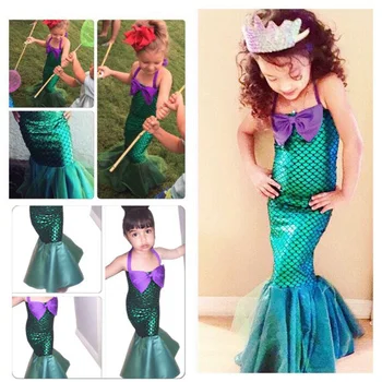 Mazulis Ariel Uzstādīt Meitene Auduma Toddler Bērniem Loku Acs Princese Kleita Puse Cosplay Kostīmu Tērpiem 2020