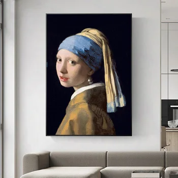 Meitene ar Pērļu Auskaru Kanvas Glezna Reprodukcijas Slavenu Mākslas darbu, Ko Jon Plakāti un Izdrukas Sienas Attēlu Mājas Dekori