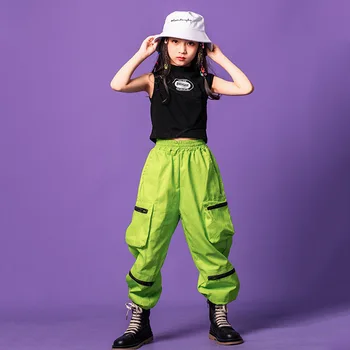 Meitenes Hip Hop Tvertnes Augšpusē Kravas Elsas Bērniem Ielu Deju Apģērbu Komplekti, Bērnu Džeza Bez Piedurknēm Tērpiem Pusaudžu Joggers Sportwear Kostīmi