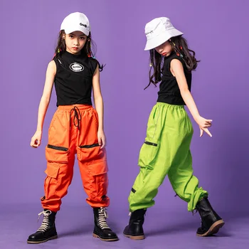 Meitenes Hip Hop Tvertnes Augšpusē Kravas Elsas Bērniem Ielu Deju Apģērbu Komplekti, Bērnu Džeza Bez Piedurknēm Tērpiem Pusaudžu Joggers Sportwear Kostīmi