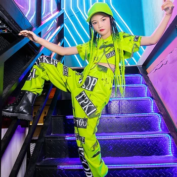 Meitenes, Hip-Hop Zaļā Uzvalks Bērniem Džeza Skatuves Apģērbs Bērnu aizsardzības Dienu, Ielu Dejas, Tērpu Skatēs Liecina, Tērpiem DQL5357