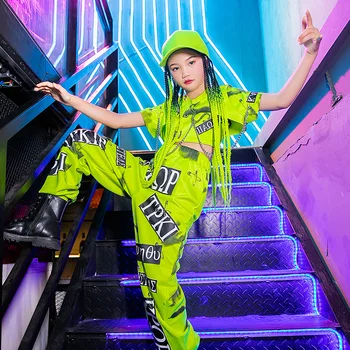 Meitenes, Hip-Hop Zaļā Uzvalks Bērniem Džeza Skatuves Apģērbs Bērnu aizsardzības Dienu, Ielu Dejas, Tērpu Skatēs Liecina, Tērpiem DQL5357