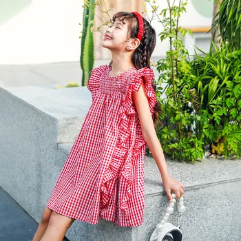 Meitenes Izšūta Kleita Ir 2021. Jaunā Vasaras Bērnu Apģērbu Pusaudžu Bērnu Kokvilnas Kleita Lidot Piedurknēm Kroku Tīkla Cute Baby Saģērbt,#5996