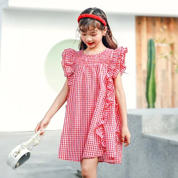Meitenes Izšūta Kleita Ir 2021. Jaunā Vasaras Bērnu Apģērbu Pusaudžu Bērnu Kokvilnas Kleita Lidot Piedurknēm Kroku Tīkla Cute Baby Saģērbt,#5996