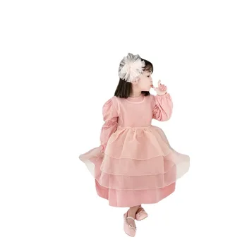 Meiteņu Ilgi Piedurknēm Acs Kleitas 2021. Gada Pavasarī Jaunu Bērnu Dzimšanas dienas Princese Organza Kleitas divdaļīga Meiteni, Bērnu, Bērniem, Audums