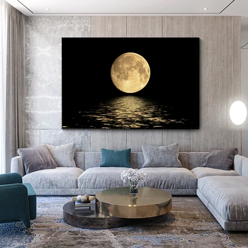 Melna Balta Audekla Mēness Mūsdienu Glezniecības Mākslas Sienas Plakātu un Drukas Mākslas Anotācija Moduļu Bildes par Dzīves Telpu Dekorēšana