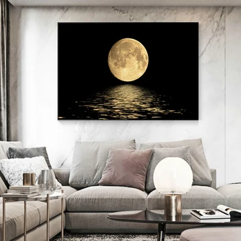 Melna Balta Audekla Mēness Mūsdienu Glezniecības Mākslas Sienas Plakātu un Drukas Mākslas Anotācija Moduļu Bildes par Dzīves Telpu Dekorēšana