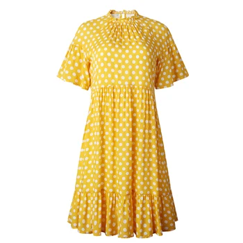 Melna Kleita Polka-dot Sieviešu Vasaras Sundresses Gadījuma Balts Loose Fit Apģērbi Brīvu Cilvēku Ir 2021. Dzeltena Sieviešu Apģērbu Ikdienas
