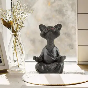 Melns Budas Kaķis Statuetes Meditācija, Joga Kolekcionējamus Dekori Dārza Mājas Apdare Amatniecība Dārza Rotājumu Miniatūras Figūriņas