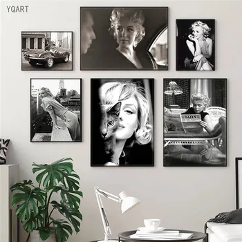 Melnā un Baltā Marilyn Monroe Glezna Attēlus Filmu Zvaigzne Plakātu un Izdrukāt Sienas Mākslas Audekls Gleznas Mājas Dzīvojamā Istaba Dekori