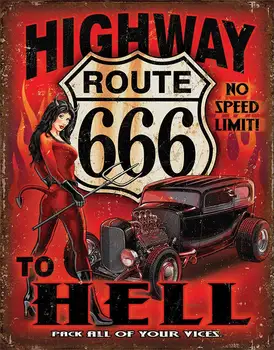 Metāla Skārda Zīme Retro Vintage Route 666 Lielceļš uz Elli Alumīnija Zīme uz Mājām un Bāra Sienu Dekors 8x12 Collu (Route 666)