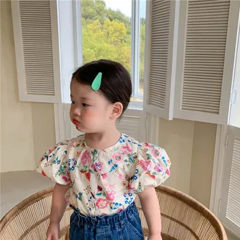 MILANCEL 2021. gada Vasarā Jaunu Meiteņu Krekls Ziedu Bērni Topi korejiešu Bērnu Tees Puff Piedurknēm Apģērbs