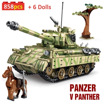 Militāro WW2 Marder Panther Galvenais Kaujas Tanks Modeli, Celtniecības Bloki Ar Armijas Solider Skaitļi Panzer Ieroci Ķieģeļi Rotaļlietas Bērniem