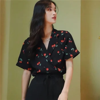 MINGLIUSILI Vintage Krekls Sievietēm Ir 2021. Vasaras Modes Plus Lieluma Pogu Up Krekls ar Īsām Piedurknēm korejiešu Stilā, Drukas Sieviešu Apģērbs