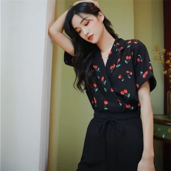 MINGLIUSILI Vintage Krekls Sievietēm Ir 2021. Vasaras Modes Plus Lieluma Pogu Up Krekls ar Īsām Piedurknēm korejiešu Stilā, Drukas Sieviešu Apģērbs