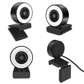 Mini Kamera, Full HD 1080P 2K USB Datoru, Fotokameru, autofokusu un HD Aizpildīt Gaismas Cam ar Mikrofonu, LED Ring Light For Tikšanās Birojs