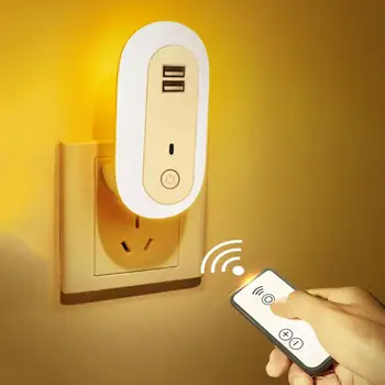 Mini LED Nakts apgaismojums Tālvadības Kontroles Ātrās Uzlādes Nightlight Lampa 220V Dual USB Ligzda Bērniem, Bērnu Istabas, Guļamistabas Apgaismojums