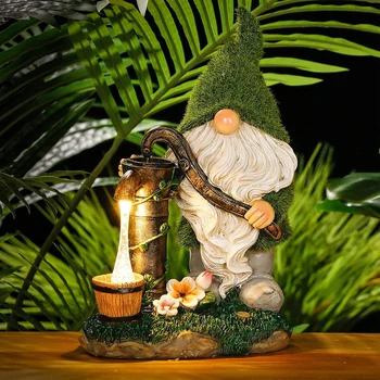 Mini Sveķu Gnome Attēls Skulptūra ar Solar Dārza Laterna Statuetes Punduris Amatniecības Dārza Ainavu Dārza Statuja Apdare