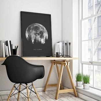 Minimālisma Pilns Mēness Plakātu Mākslas Melna Balta Mēness Fāzēm Izdrukas, Saules Sistēma, Audekls Attēlu Krāsošana Apdarei: Dzīvojamā Istaba