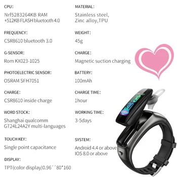 MOCRUX V09 Fitnesa Rokassprādze Bezvadu Bluetooth Austiņu 2 In 1 Bluetooth 4.0 Čipu Sporta Smart Skatīties