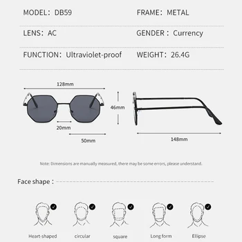 Modes Anti-ultravioleto Sieviešu Astoņstūra Unisex Saulesbrilles Gold Anti-glare Metāla Rāmis Klasisks Radošās Daudzstūru Brilles