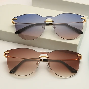 Modes bez apmales Brilles Luksusa Zīmolu Dizaina Sievietes Lielgabarīta Metāla, Saules brilles UV400 Toņos Briļļu oculos de sol