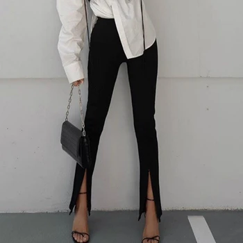 Modes Biroja Dāma Zīmuli Bikses Tīrtoņa Krāsu Elastīga, Augsta Vidukļa Sadalīt Garas Bikses Šauri Slim Gadījuma Apakšā Sieviešu Apģērbu Kritumu