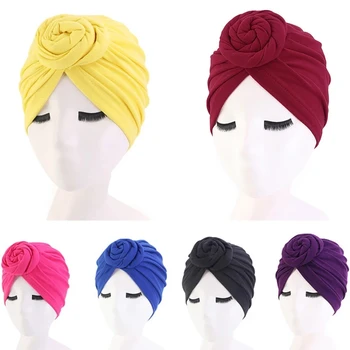 Modes Dāma Turban sunīti soild krāsa top mezglu Iekšējās Hijab Caps Musulmaņu vērpjot headwrap Sieviešu galvas wraps Indija Cepuri Hijabs Klp
