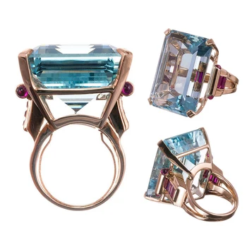 Modes lielgabarīta kubikmetru zircon gredzenu big blue crystal rose zelta gredzenos Sievietēm meitene boutique šarmu spīdīgu rotaslietas dāvanu