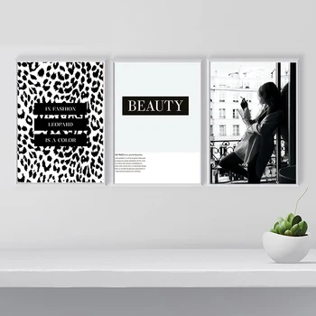 Modes Melna Balta Smēķēšanas Sieviete Pa Logu Plakātu Leoparda Krāsas Auduma Apgleznošana Sienu Art Pictures Home Decoration, Bez Rāmja