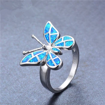 Modes Opal Blue Butterfly Formas Gredzenu, Kāzu, Saderināšanās Ballītes Rotaslietas, Aksesuāri Sievietēm Sieviešu Kāzu Jewerly